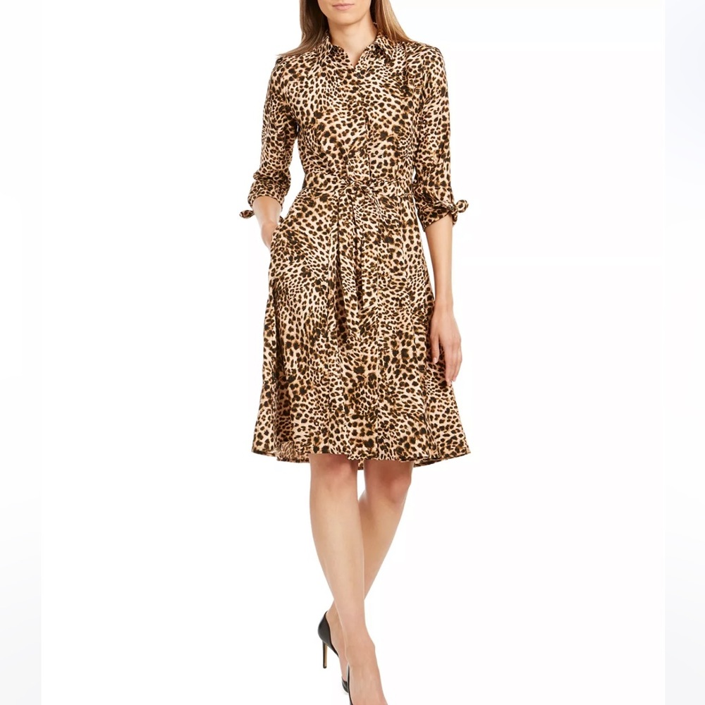 Calvin Klein leopard print button down shirtdress size 2